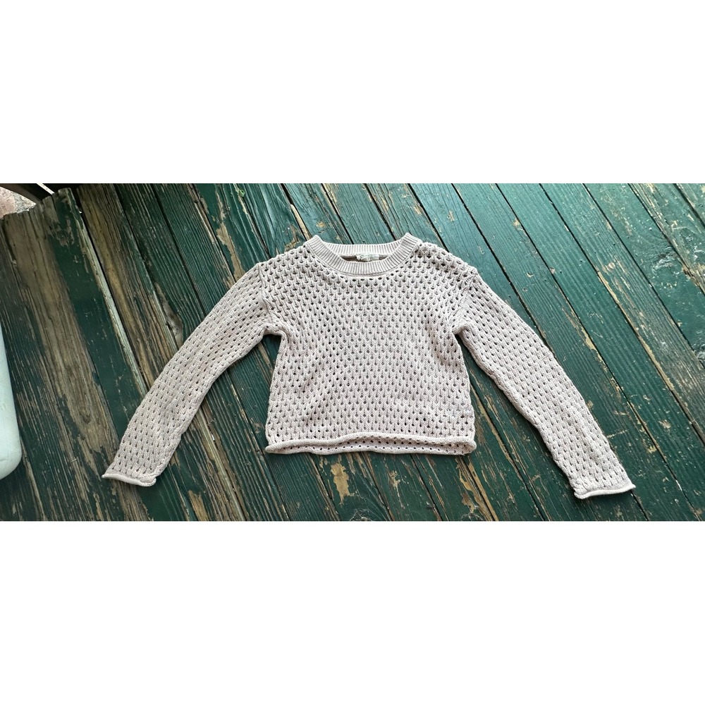 Jessica Simpson Open Knit Crochet Sweater Mauve Long Sleeve Crew Neck Top Small